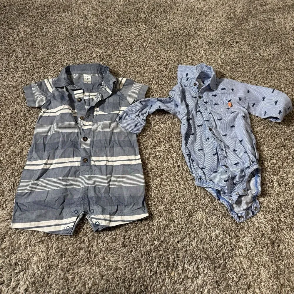 Carter’s Baby Boy Outfit Lot 18M Romper & Long Sleeve Button Shirt